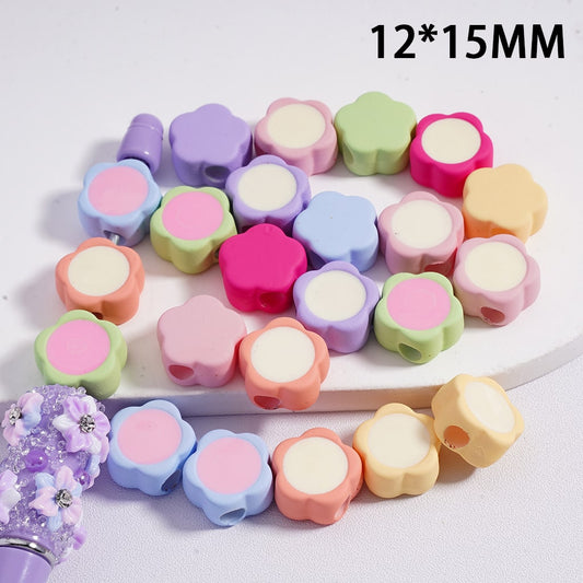 Cute Mini Plum Blossom Light & Dark Colors Flowers Colorful Outlines Acrylic Beads 12*15MM (Single Color available for 200pcs Whole Bag Only)