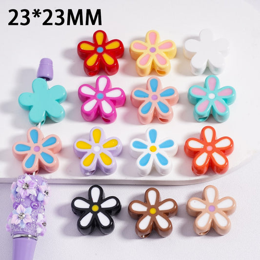 Stoving Varnish Cute Five-Petaled Flowers Acrylic Beads 23*23MM (Single Color is available for 100pcs(whole bag) Only)