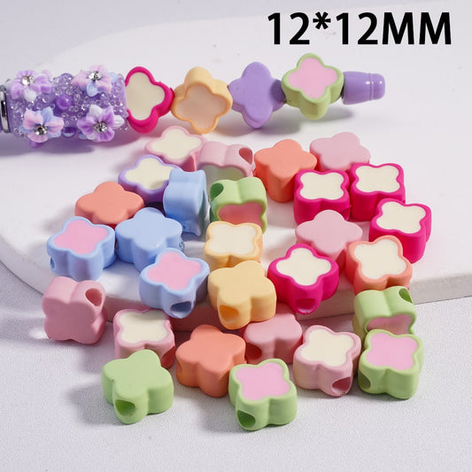Mini Cute Light & Dark Colors Four-Leaf Clover Colorful Outlines Acrylic Beads 12*12MM (Single Color available for 200pcs Whole Bag Only)