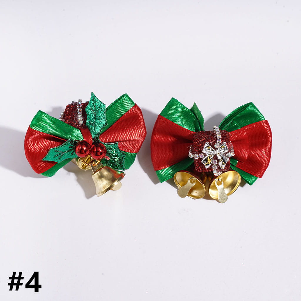 Handmade Christmas Glittery Gift Box w Ribbon Bow Bells Balls AB Rhinestone Chains Acrylic Beads, Multi-Color