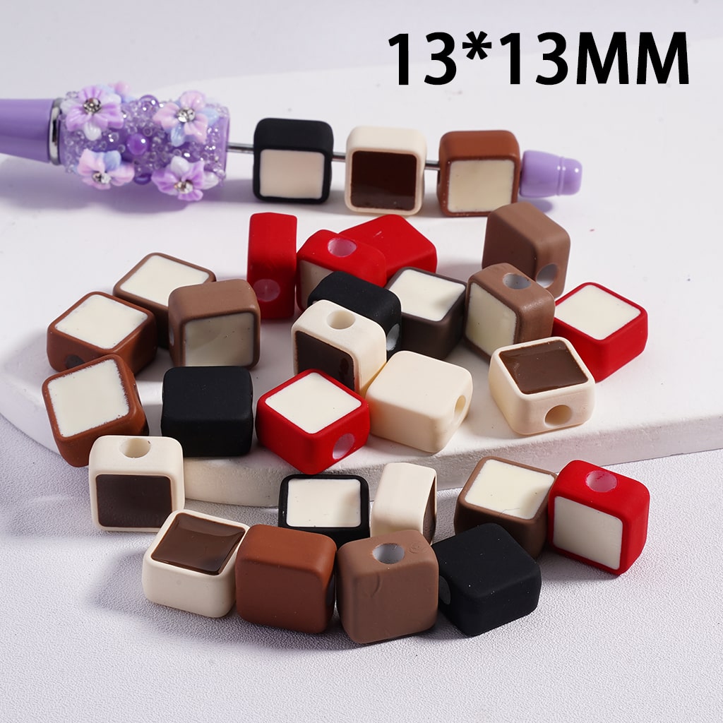Cute Mini Square Light & Dark Colors Colorful Outlines Acrylic Beads 13*13MM (Single Color available for 200pcs Whole Bag Only)