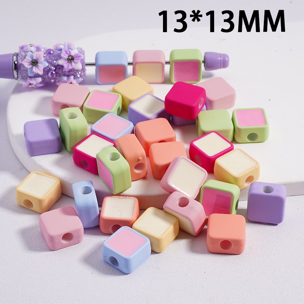 Cute Mini Square Light & Dark Colors Colorful Outlines Acrylic Beads 13*13MM (Single Color available for 200pcs Whole Bag Only)