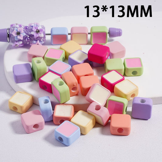 Cute Mini Square Light & Dark Colors Colorful Outlines Acrylic Beads 13*13MM (Single Color available for 200pcs Whole Bag Only)