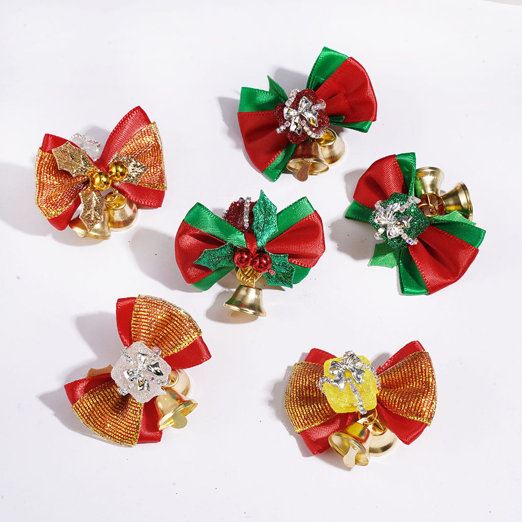 Handmade Christmas Glittery Gift Box w Ribbon Bow Bells Balls AB Rhinestone Chains Acrylic Beads, Multi-Color