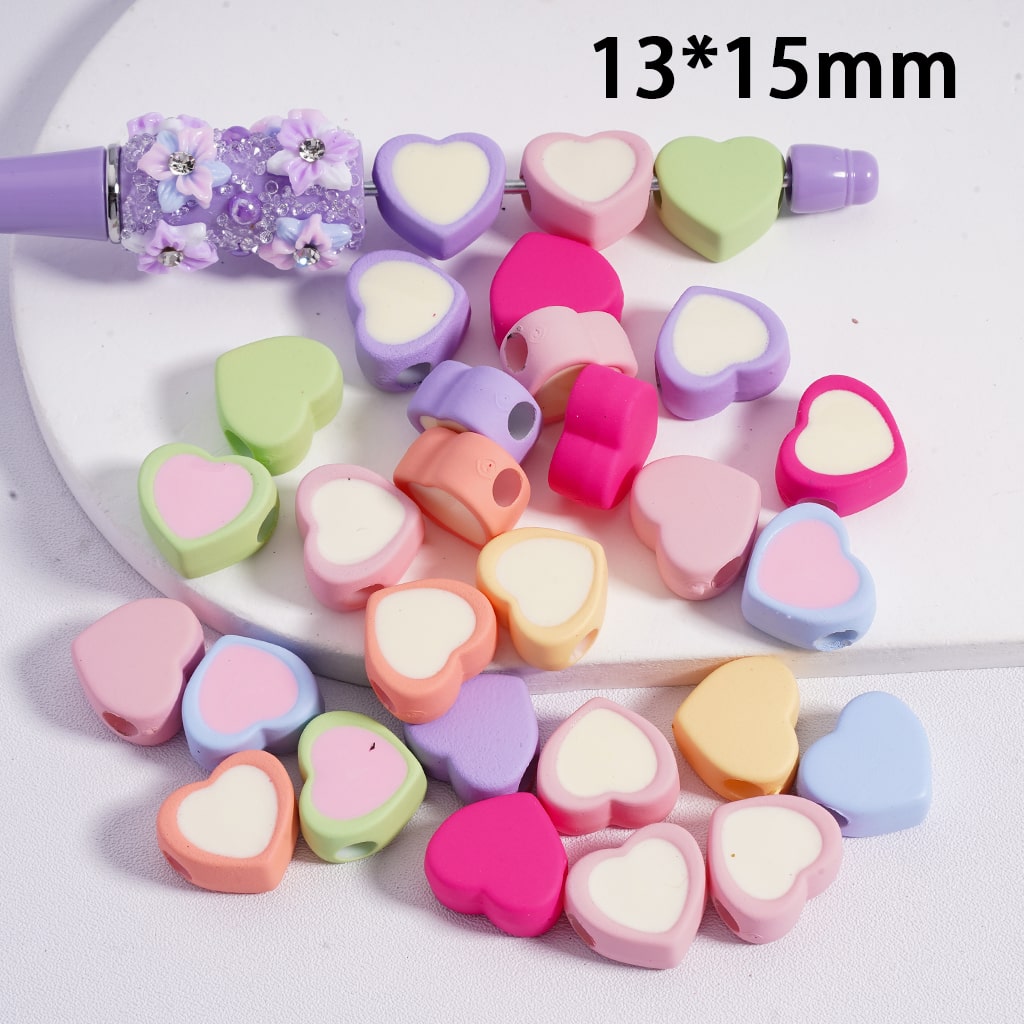 Cute Mini Light & Dark Colors Hearts Shape Acrylic Beads 13*15MM (Horizontal Hole) (Single Color available for 200pcs Whole Bag Only)