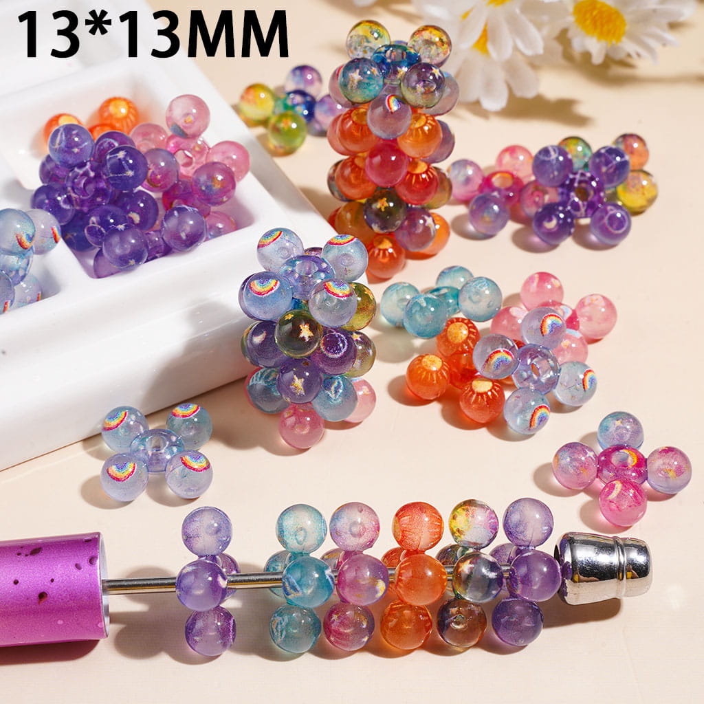 Acrylic Spacer Beads Luminous & Gradient Color Flower Shape by Mini Round, 13*13MM, Random Mix