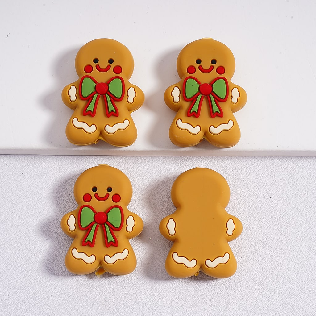 3D Cute Gingerbread Man with Red Green BowknotChristmas Silicone Focal Beads