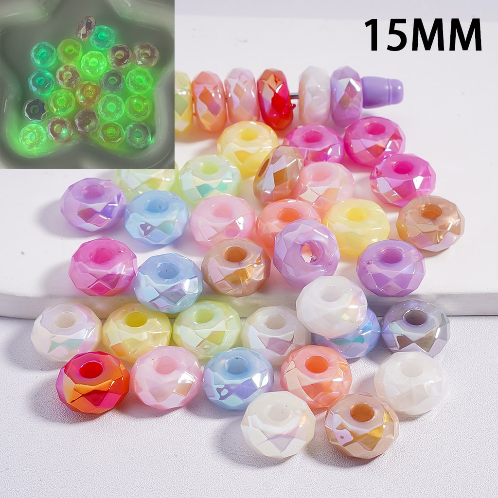 UV Coated Glow in the Dark Mini Wheel Acrylic Beads 15MM Random Mix