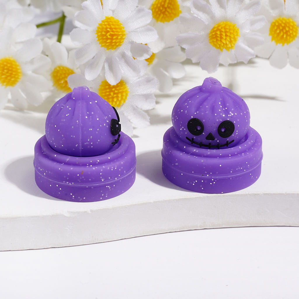 3D Halloween Dumpling and Steamer Basket with Silver Glitter Horror Face Silicone Focal Beads, 22*23MM Multi-Color