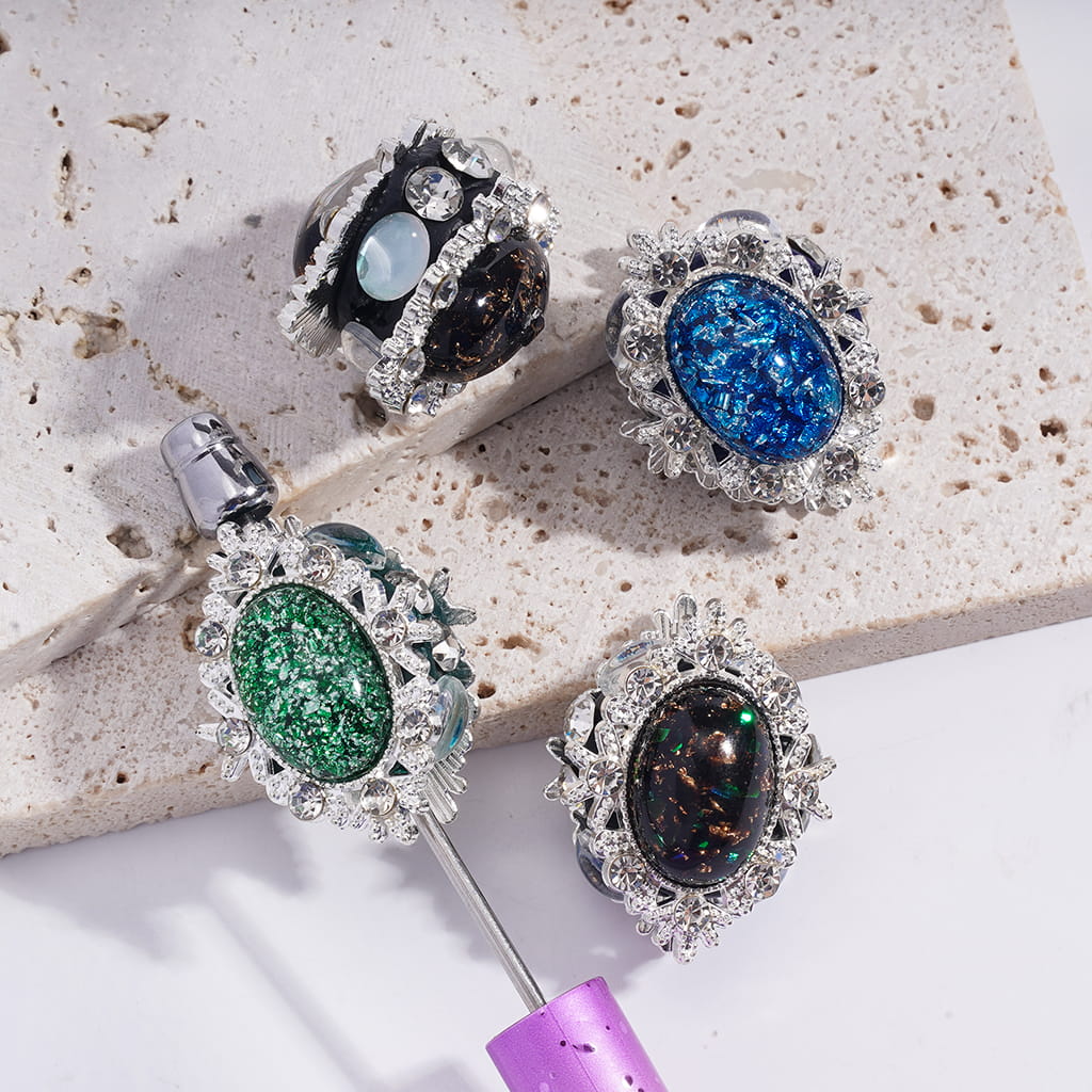 Fancy Alloy Snowflake Design, Opal Effect & Foil Paper Inlay with Clear Rhinestone Edge, Clay Beads Random Mix