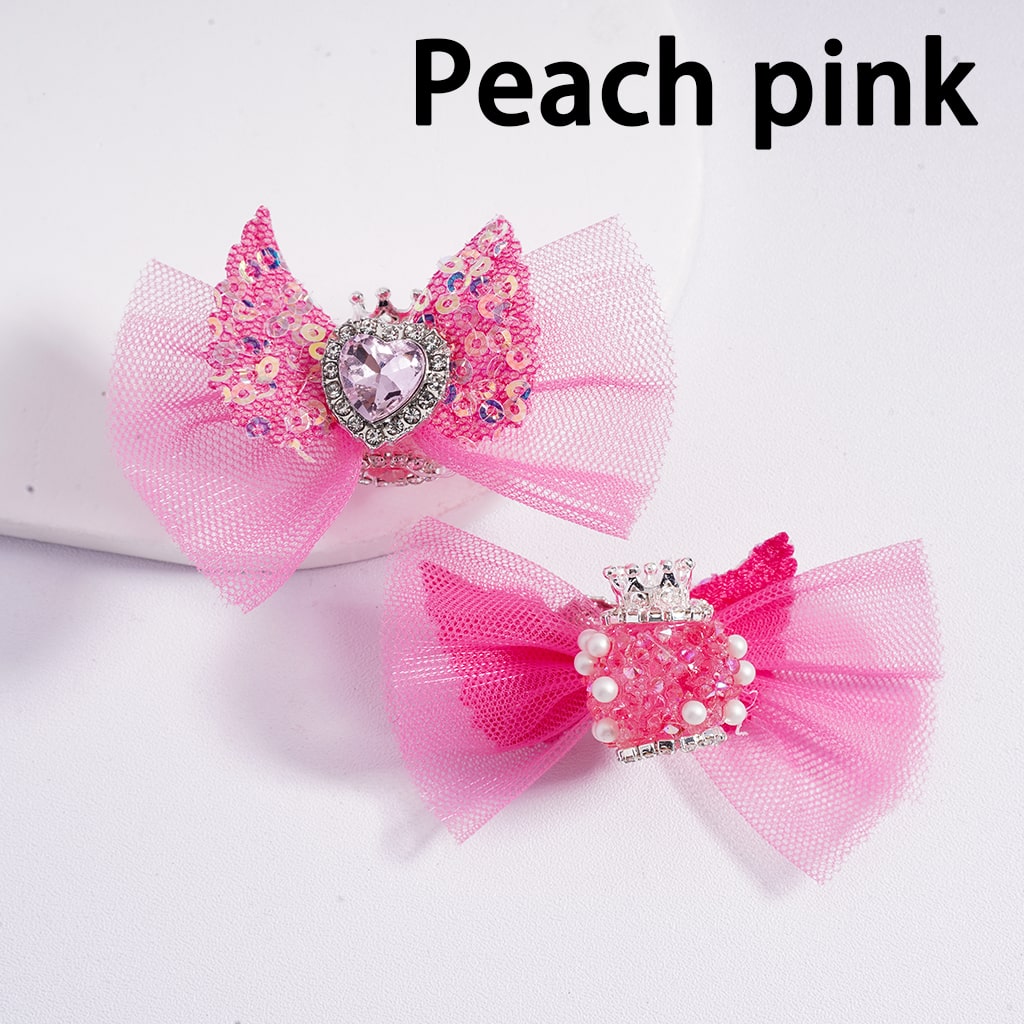 Sparkling Heart Rhinestone Acrylic Beads with Silver Crown, Clear Rhinestone Chains, White Pearls & Fabric Bowknot