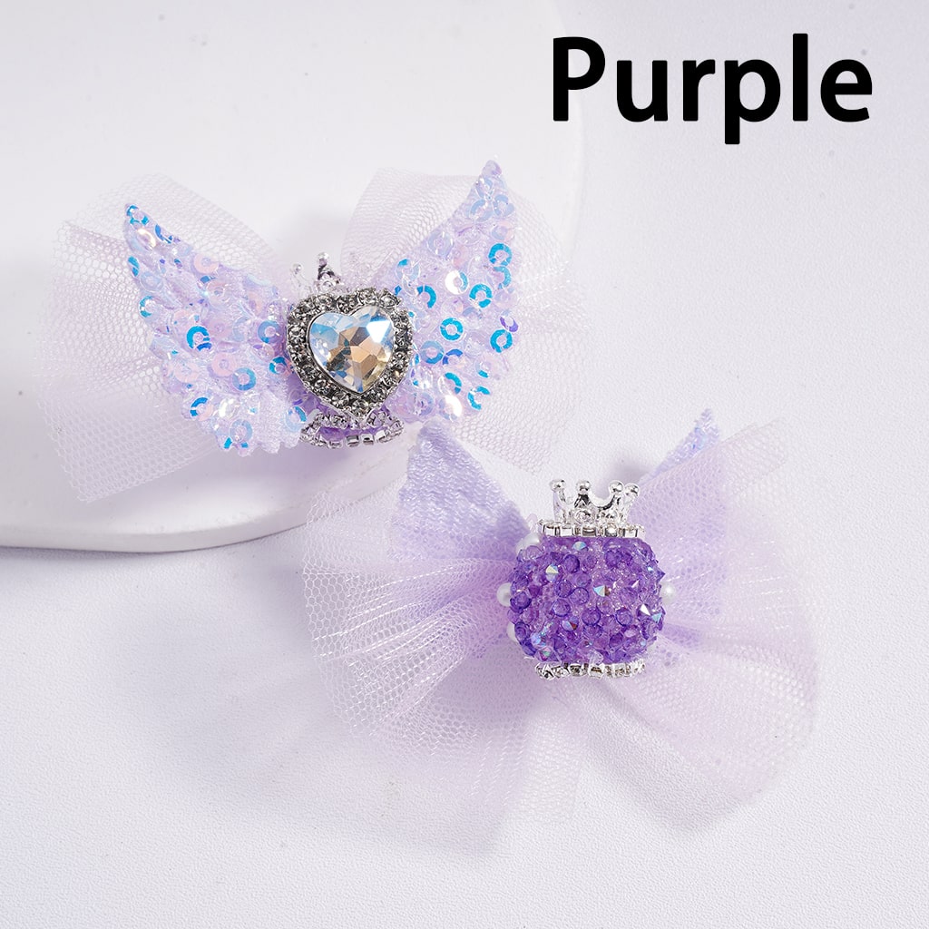 Sparkling Heart Rhinestone Acrylic Beads with Silver Crown, Clear Rhinestone Chains, White Pearls & Fabric Bowknot