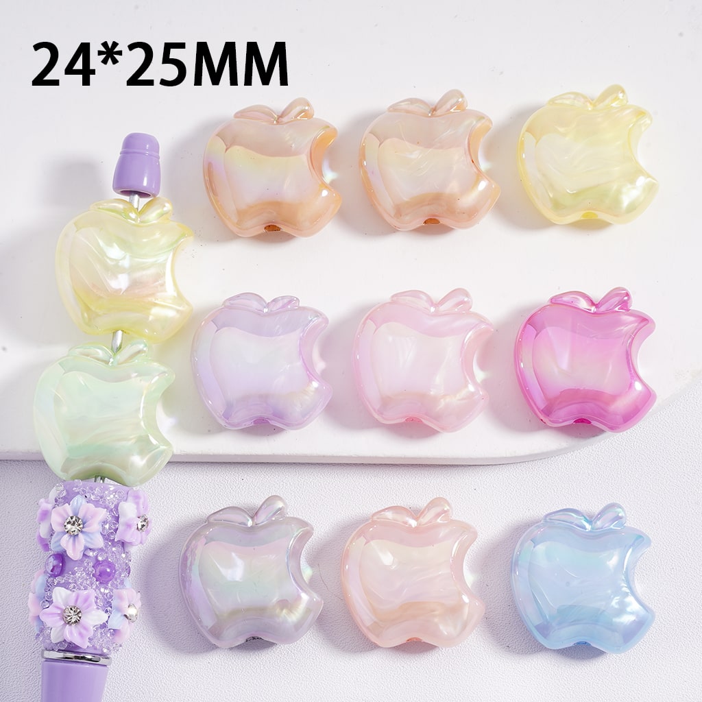 UV Coating Cute Flat Apple Shape Multi-Color Acrylic Beads 24*25MM (Single Color Available in 200pcs Whole Bag Only)