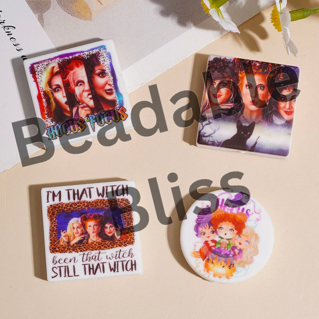 Silicone Focal Beads Halloween Theme Spooky Sister Character Series, Random Mix