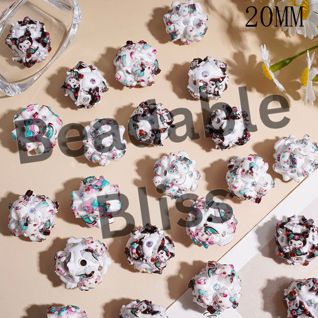 Adorable Character in Teal Costume and AB Rhinestones Clay Beads, 20MM Random Mix