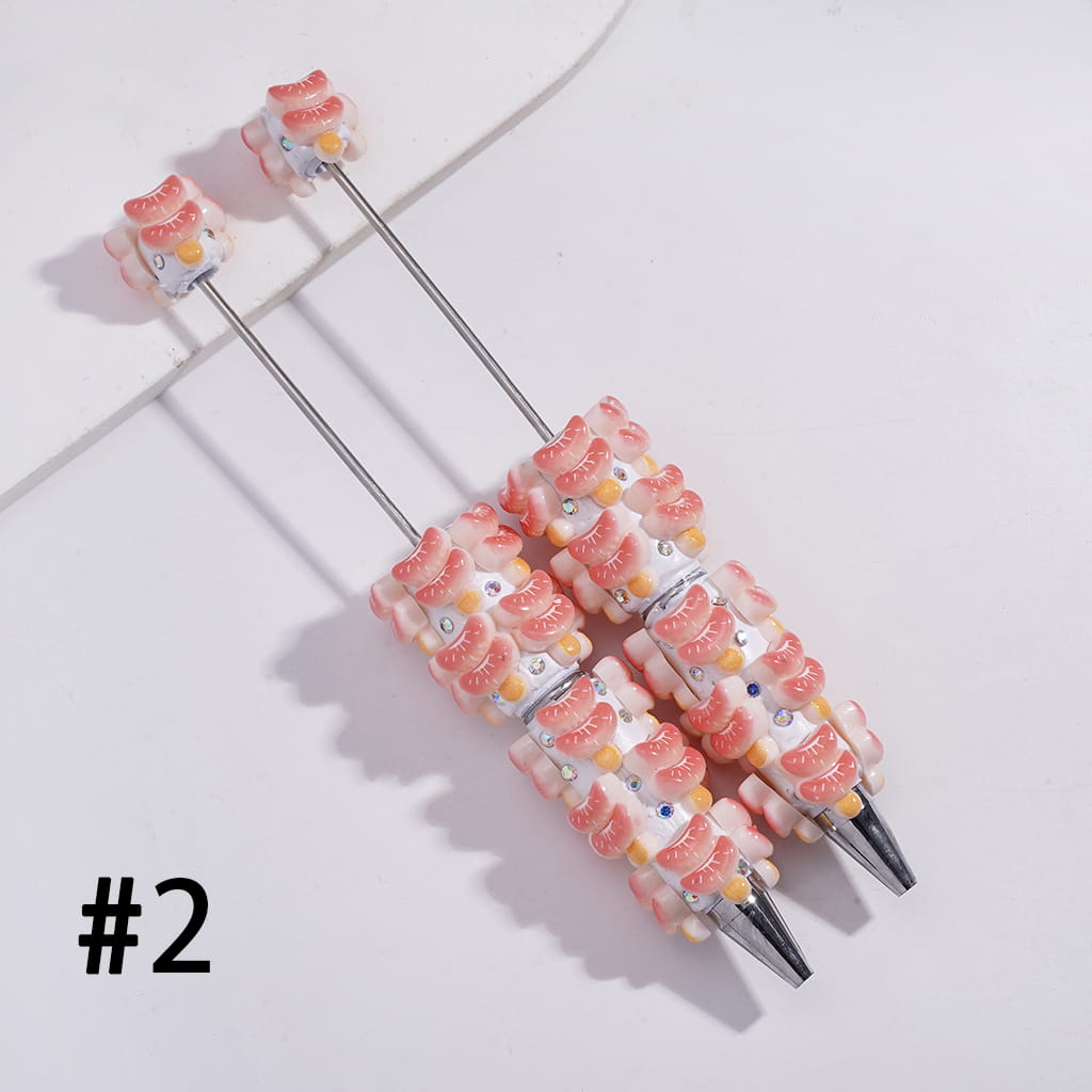 Double Layer Fruit Tanghulu Design with Sparkling AB Rhinestones & Elegant White Pearl Beadable Clay Pens