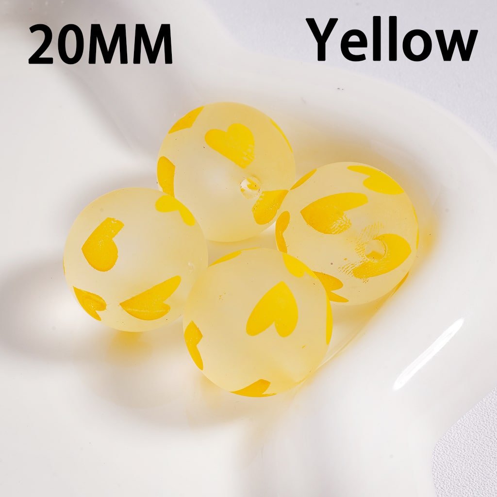 Cute Heart Pattern Design Matte Finish Multi-Color Round Acrylic Beads 20mm (Single Color is available for 100pcs(Whole Bag) Only)