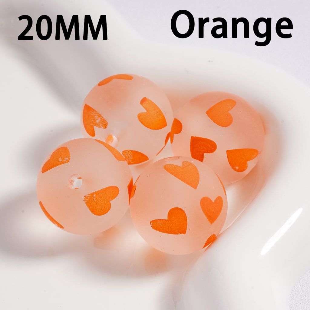 Cute Heart Pattern Design Matte Finish Multi-Color Round Acrylic Beads 20mm (Single Color is available for 100pcs(Whole Bag) Only)