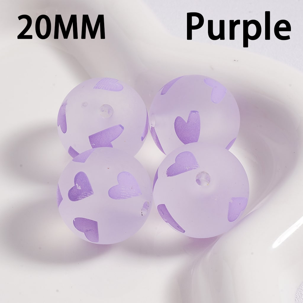 Cute Heart Pattern Design Matte Finish Multi-Color Round Acrylic Beads 20mm (Single Color is available for 100pcs(Whole Bag) Only)