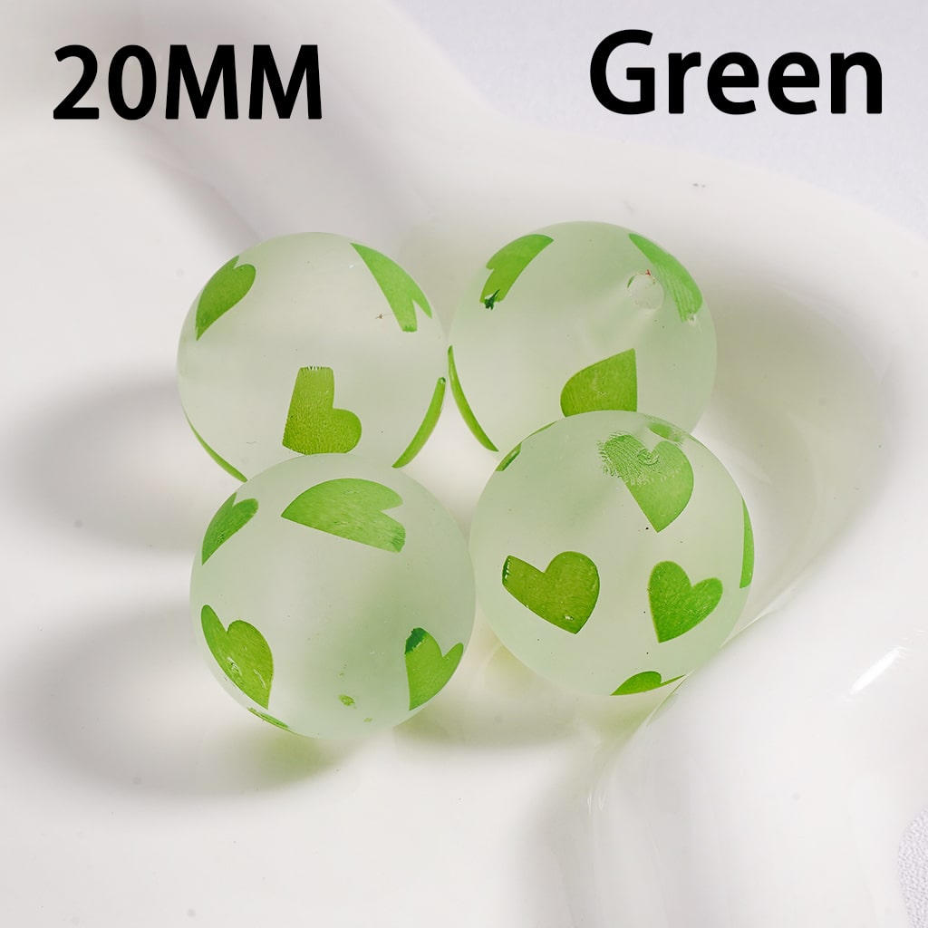 Cute Heart Pattern Design Matte Finish Multi-Color Round Acrylic Beads 20mm (Single Color is available for 100pcs(Whole Bag) Only)