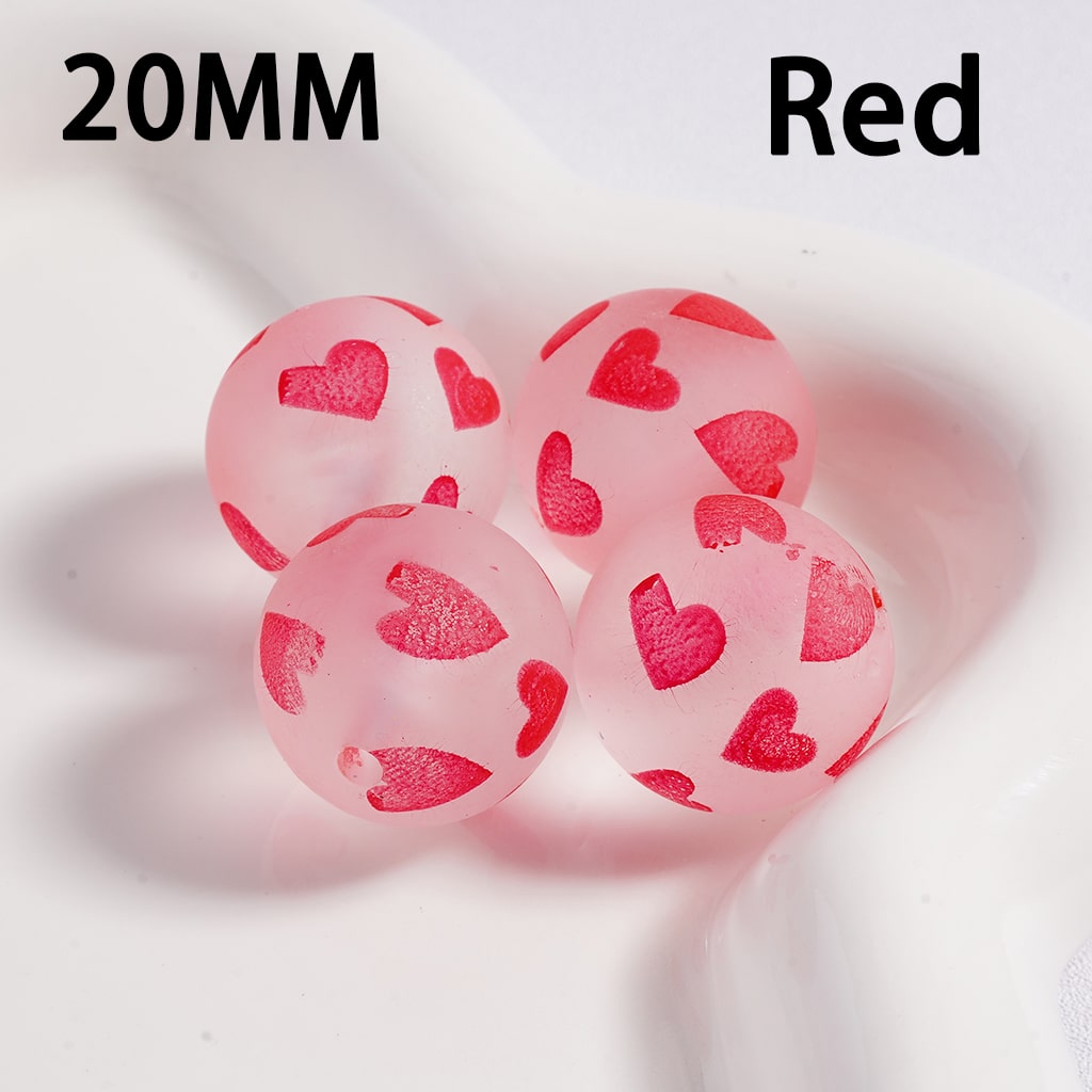 Cute Heart Pattern Design Matte Finish Multi-Color Round Acrylic Beads 20mm (Single Color is available for 100pcs(Whole Bag) Only)