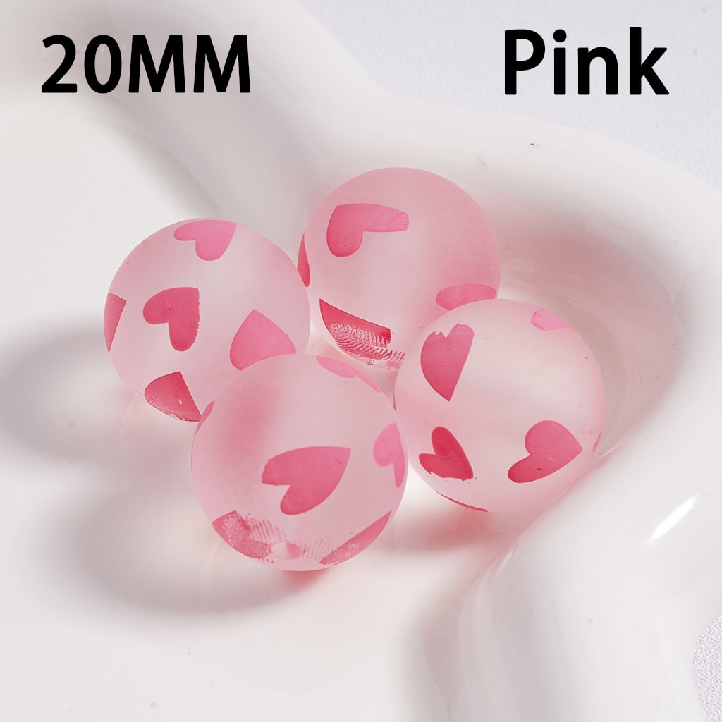 Cute Heart Pattern Design Matte Finish Multi-Color Round Acrylic Beads 20mm (Single Color is available for 100pcs(Whole Bag) Only)