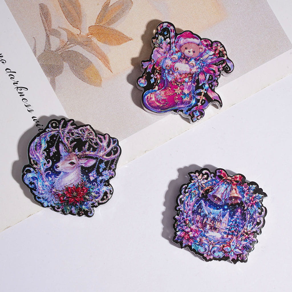 Christmas Theme Acrylic Beads, Sock Tree Bell Reindeer House Candlestick Arched Window, Retro Dreamy Purple Series, Random Mix