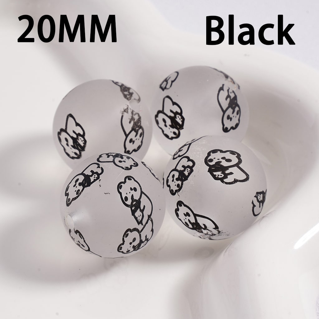 Luminous Frosted Matte Mini Cute Bear Multi-Color Printed Round Acrylic Beads 20MM (Single Color is available for 100pcs(Whole Bag) Only)