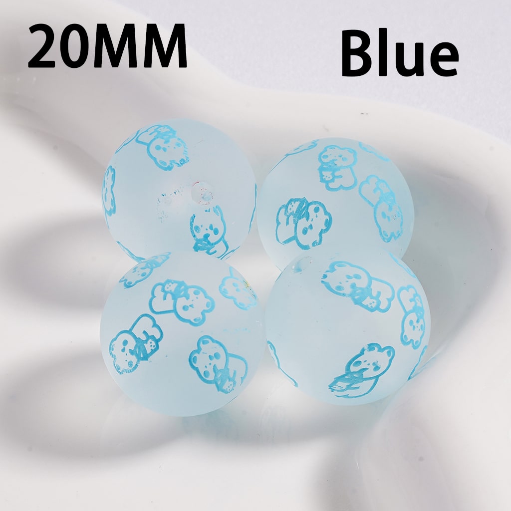Luminous Frosted Matte Mini Cute Bear Multi-Color Printed Round Acrylic Beads 20MM (Single Color is available for 100pcs(Whole Bag) Only)
