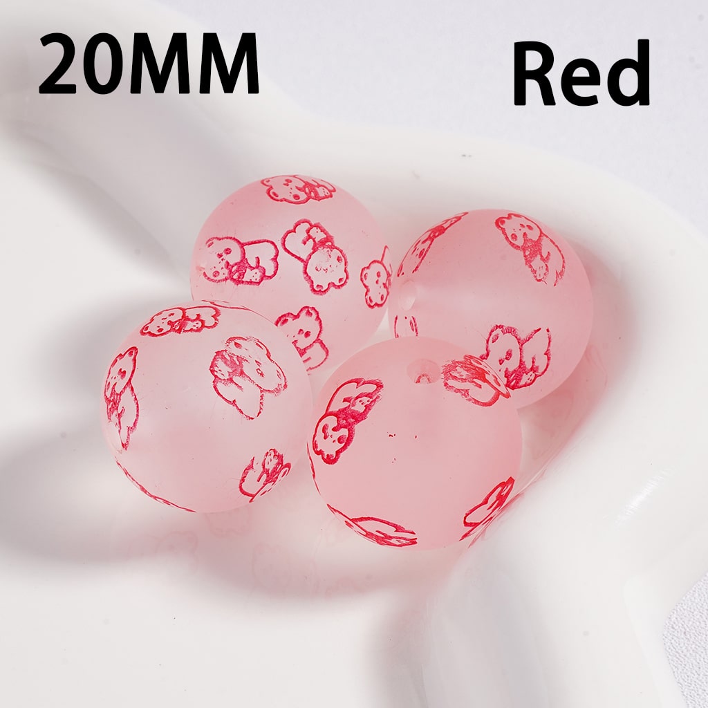 Luminous Frosted Matte Mini Cute Bear Multi-Color Printed Round Acrylic Beads 20MM (Single Color is available for 100pcs(Whole Bag) Only)