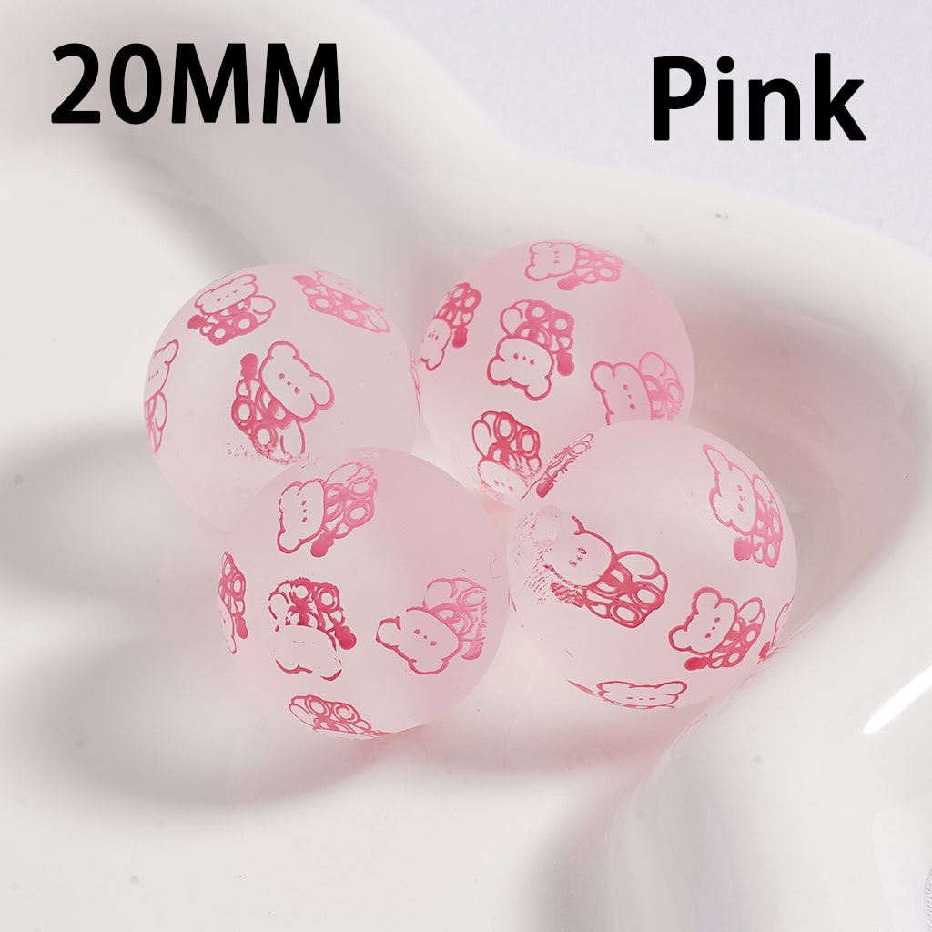 Luminous Frosted Matte Mini Cute Bear Multi-Color Printed Round Acrylic Beads 20MM (Single Color is available for 100pcs(Whole Bag) Only)