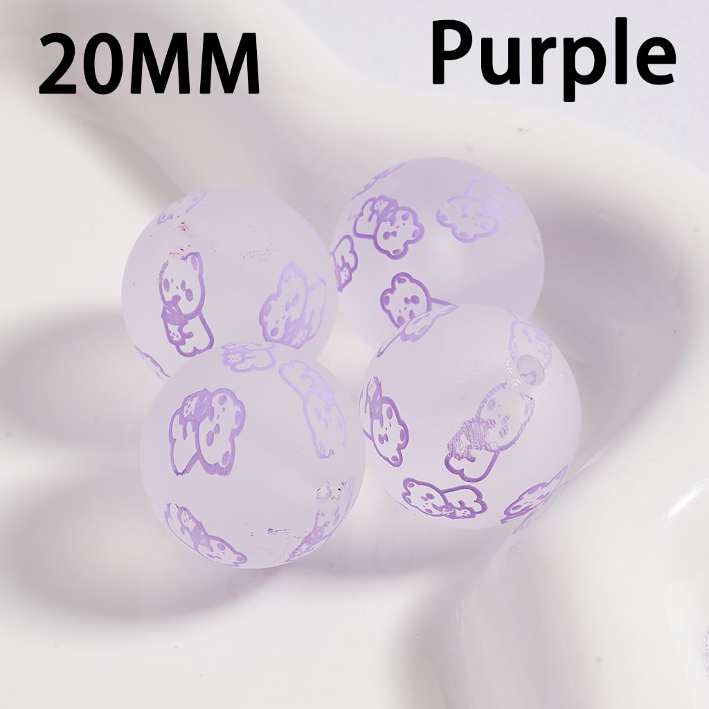 Luminous Frosted Matte Mini Cute Bear Multi-Color Printed Round Acrylic Beads 20MM (Single Color is available for 100pcs(Whole Bag) Only)