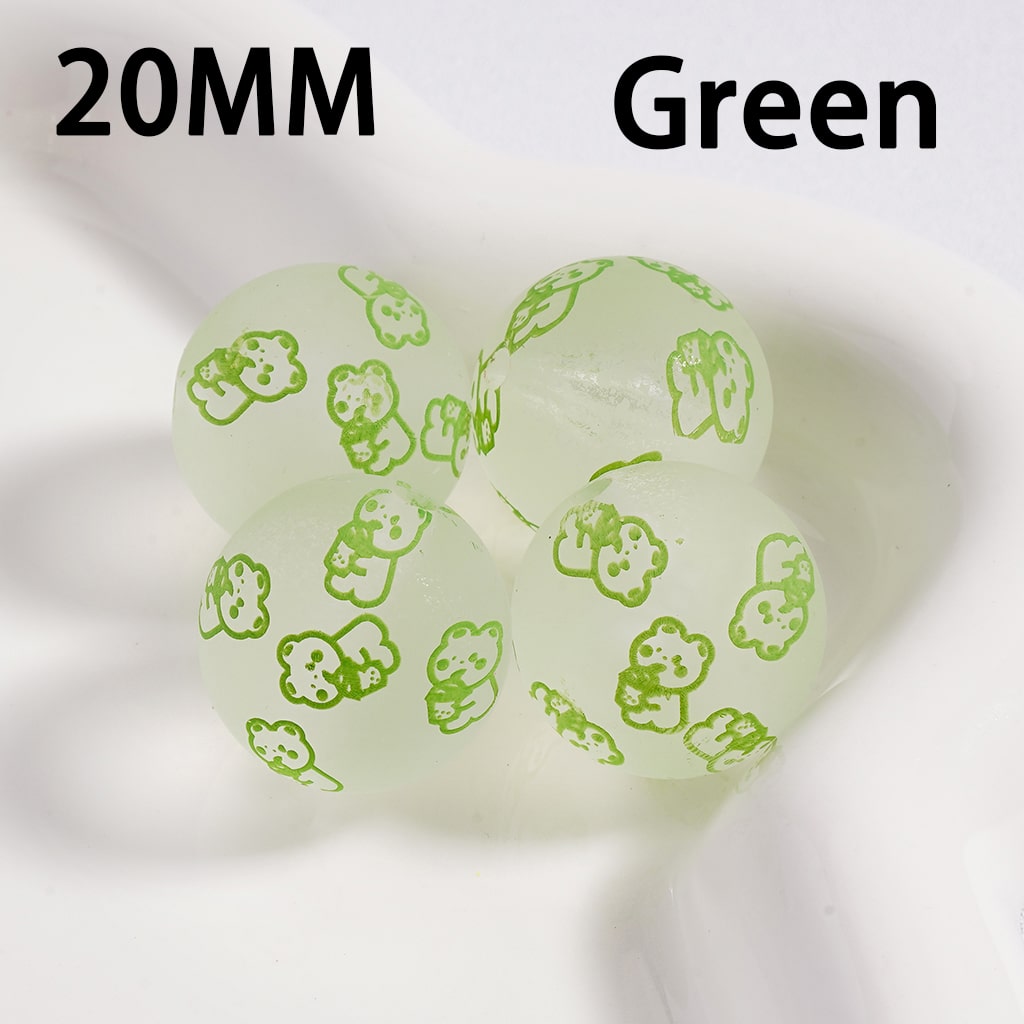 Luminous Frosted Matte Mini Cute Bear Multi-Color Printed Round Acrylic Beads 20MM (Single Color is available for 100pcs(Whole Bag) Only)