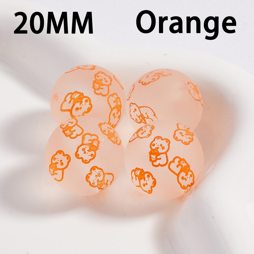 Luminous Frosted Matte Mini Cute Bear Multi-Color Printed Round Acrylic Beads 20MM (Single Color is available for 100pcs(Whole Bag) Only)
