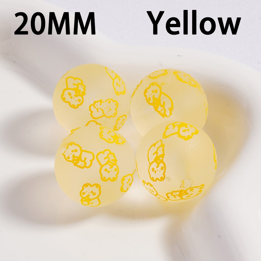 Luminous Frosted Matte Mini Cute Bear Multi-Color Printed Round Acrylic Beads 20MM (Single Color is available for 100pcs(Whole Bag) Only)
