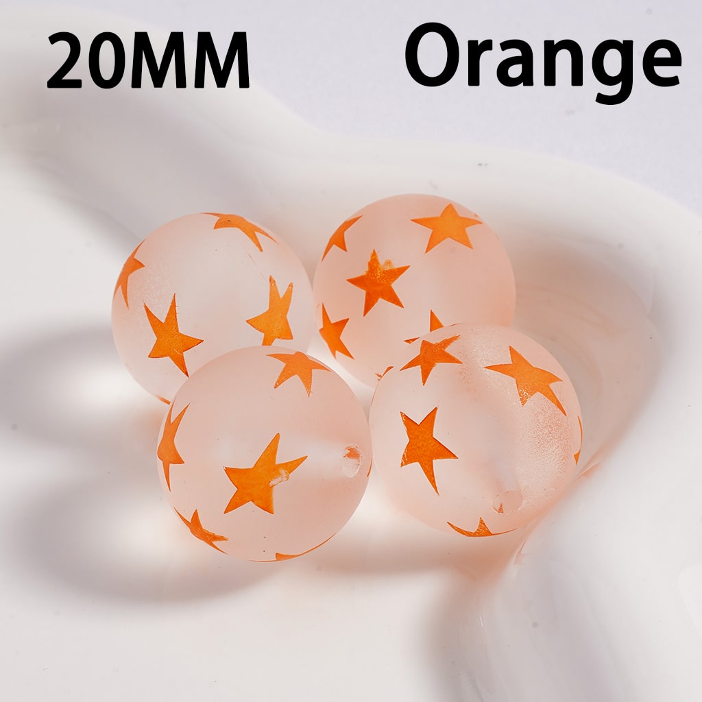 Luminous Frosted Matte Cute Mini Star Print Multi-Color Round Acrylic Beads 20MM (Single Color is available for 100pcs(Whole Bag) Only)