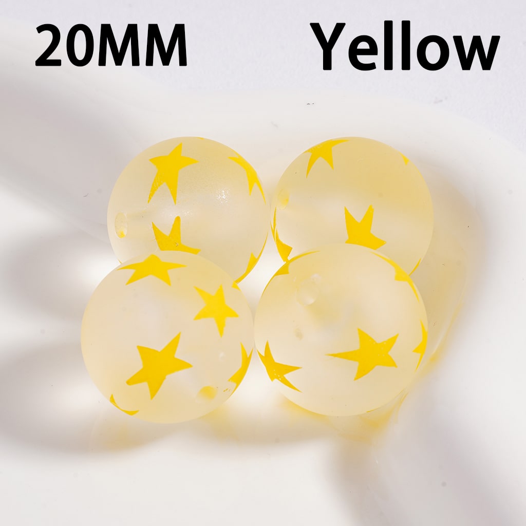Luminous Frosted Matte Cute Mini Star Print Multi-Color Round Acrylic Beads 20MM (Single Color is available for 100pcs(Whole Bag) Only)