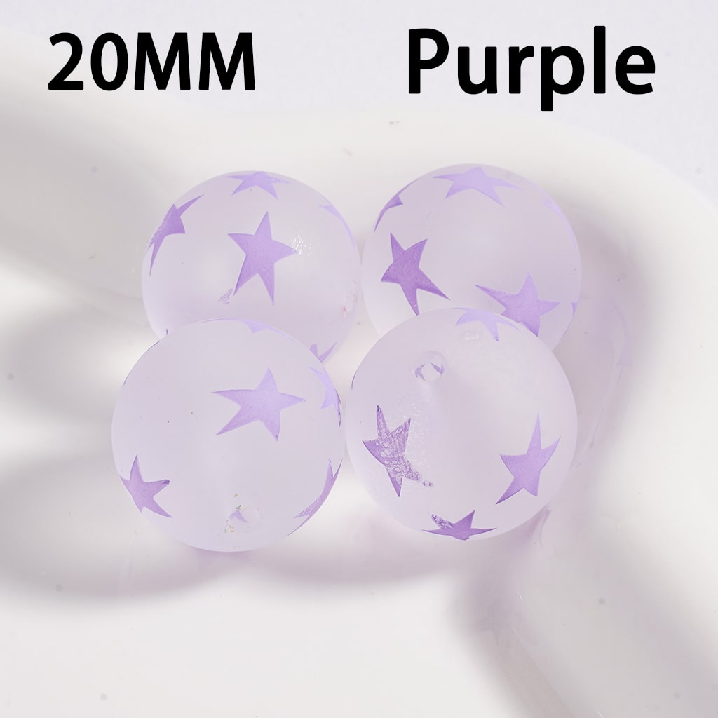 Luminous Frosted Matte Cute Mini Star Print Multi-Color Round Acrylic Beads 20MM (Single Color is available for 100pcs(Whole Bag) Only)