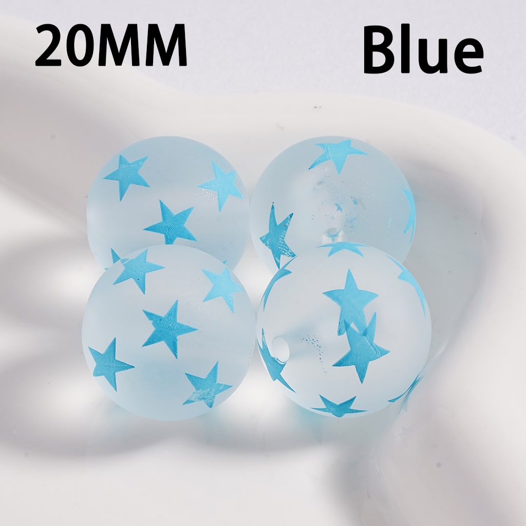 Luminous Frosted Matte Cute Mini Star Print Multi-Color Round Acrylic Beads 20MM (Single Color is available for 100pcs(Whole Bag) Only)