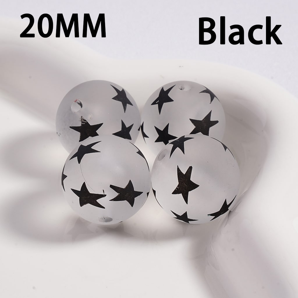 Luminous Frosted Matte Cute Mini Star Print Multi-Color Round Acrylic Beads 20MM (Single Color is available for 100pcs(Whole Bag) Only)