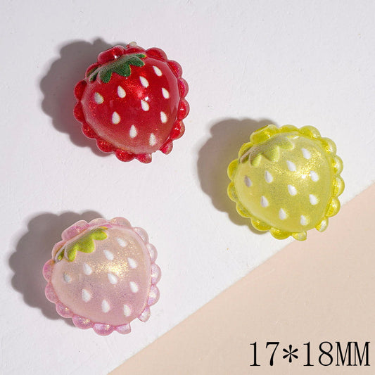 Cute Strawberry Fruit Acrylic Beads with Gold Glitter & Wavy Edge, 17*18MM, Multi-Color Random Mix