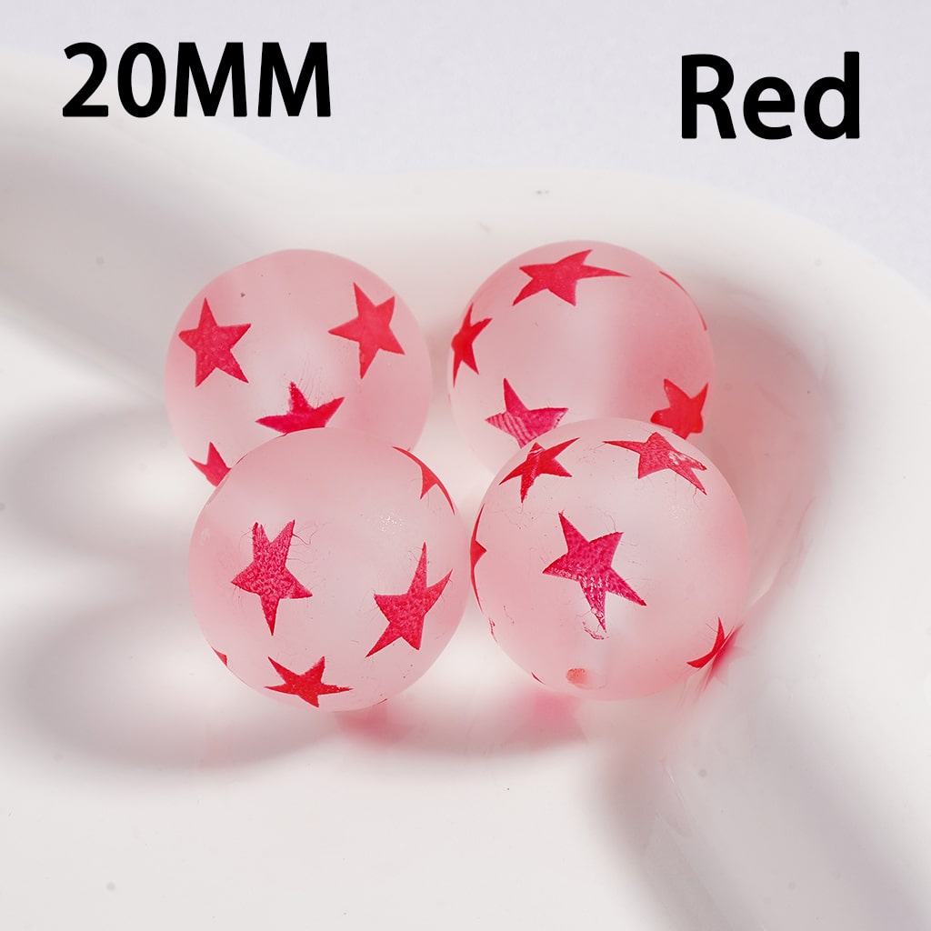 Luminous Frosted Matte Cute Mini Star Print Multi-Color Round Acrylic Beads 20MM (Single Color is available for 100pcs(Whole Bag) Only)