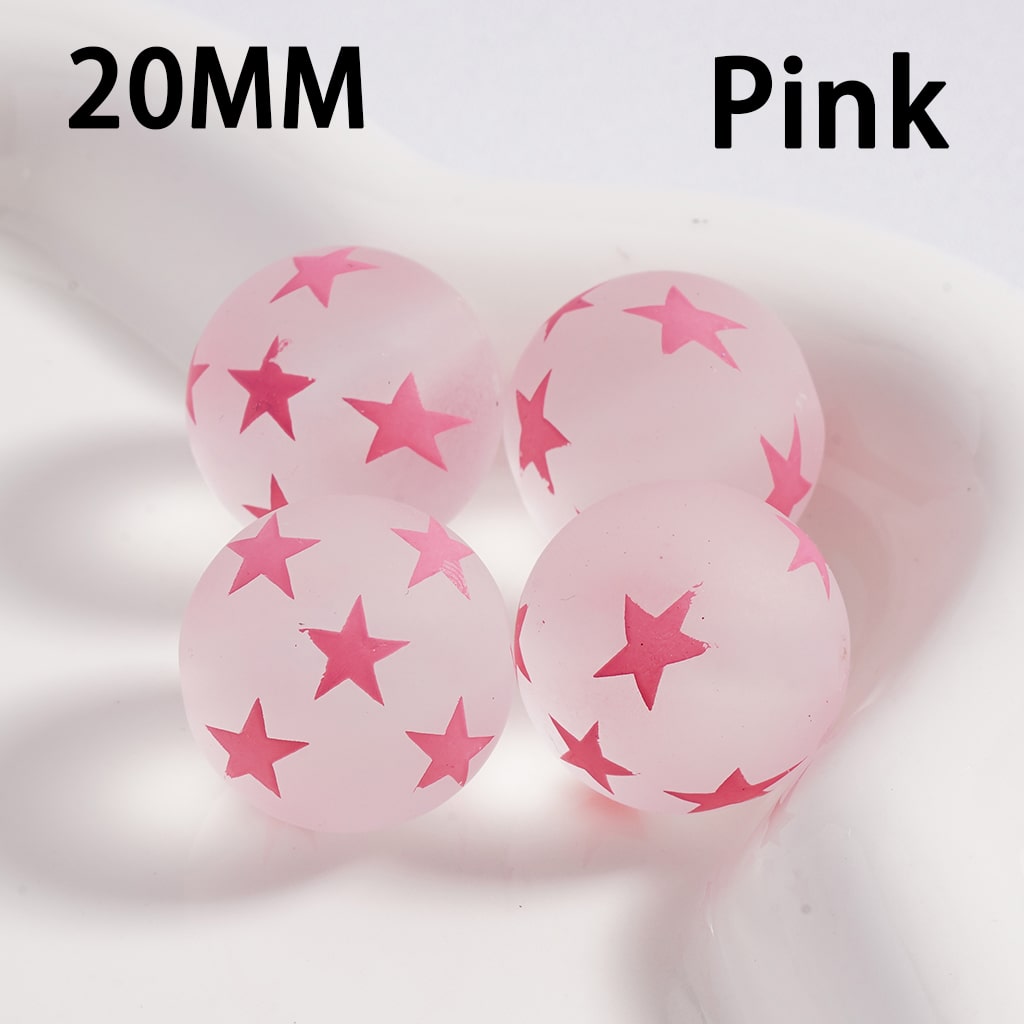 Luminous Frosted Matte Cute Mini Star Print Multi-Color Round Acrylic Beads 20MM (Single Color is available for 100pcs(Whole Bag) Only)