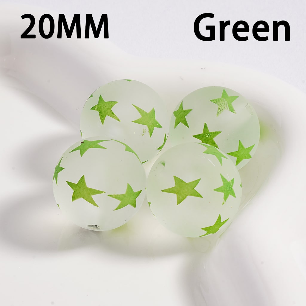 Luminous Frosted Matte Cute Mini Star Print Multi-Color Round Acrylic Beads 20MM (Single Color is available for 100pcs(Whole Bag) Only)