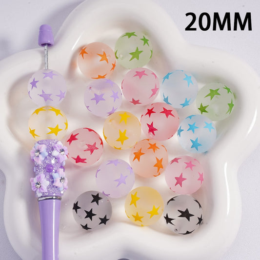 Luminous Frosted Matte Cute Mini Star Print Multi-Color Round Acrylic Beads 20MM (Single Color is available for 100pcs(Whole Bag) Only)