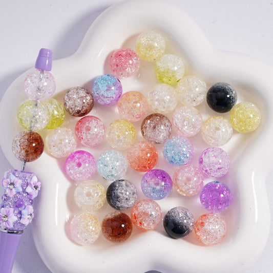 UV Coating Ombre Double Color Crackle Round Acrylic Beads 16MM, Random Mix
