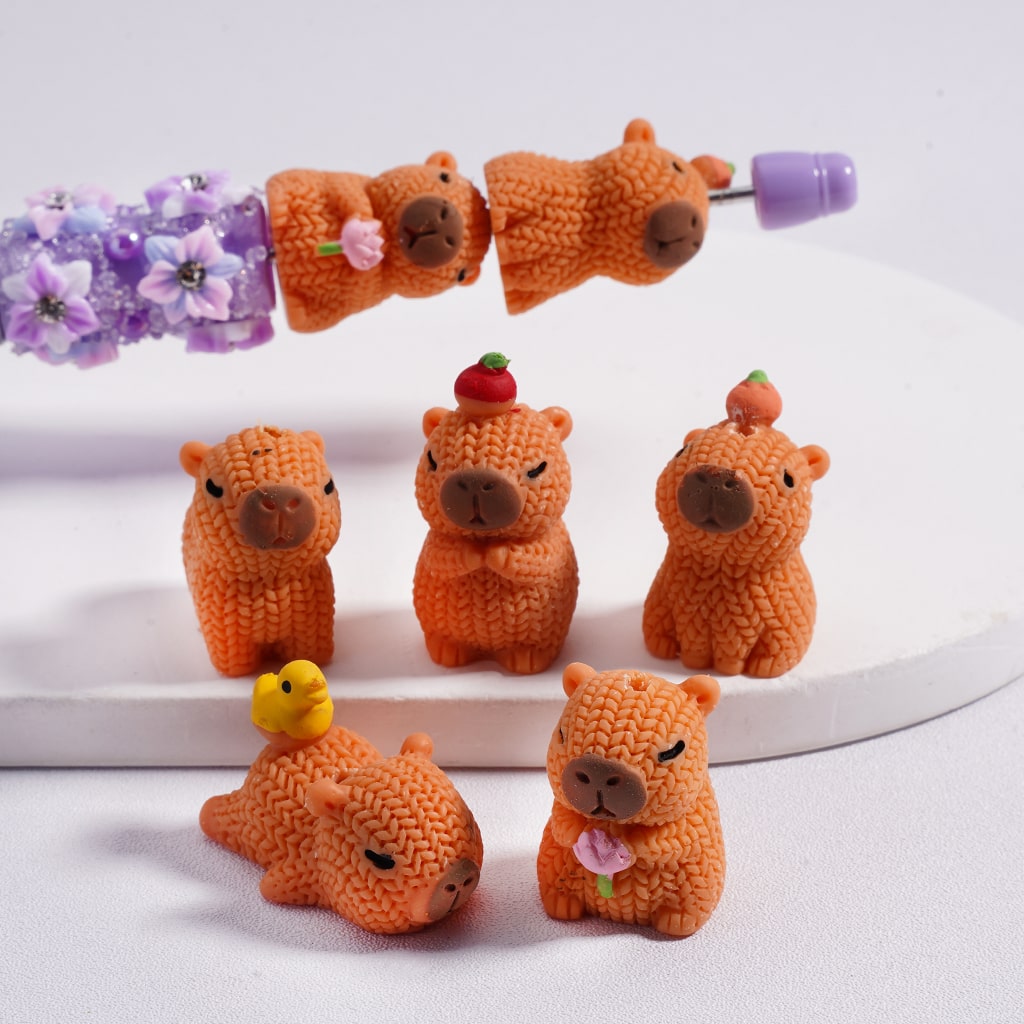 Cute Vivid Capybara in Various Gestures, Resin Beads Random Mix