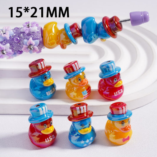 UV Finish Little Cute Duckling with Hat, USA American Theme Acrylic Beads  15*21MM, Random Mix