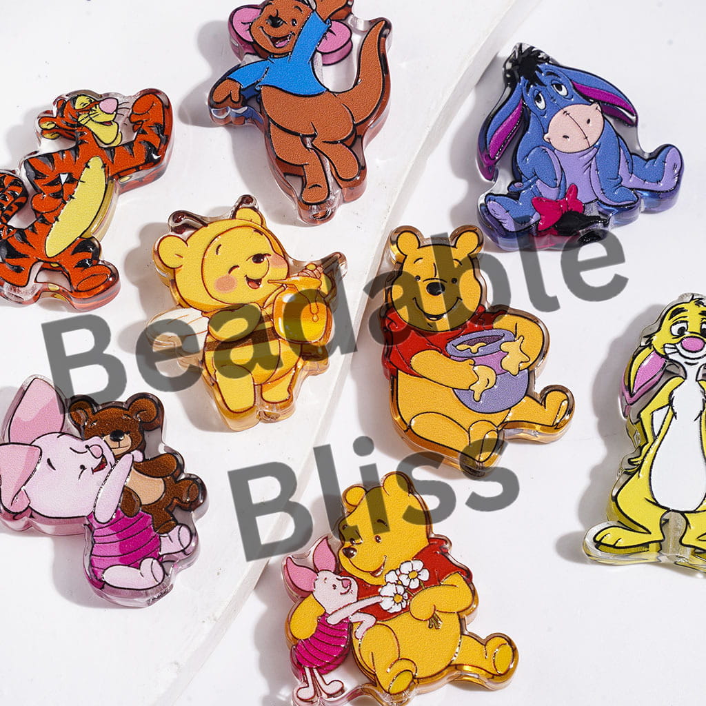 Acrylic Beads Cute Cartoon Characters Bear Donkey Tiger Kangaroo Pig Rabbit, Random Mix