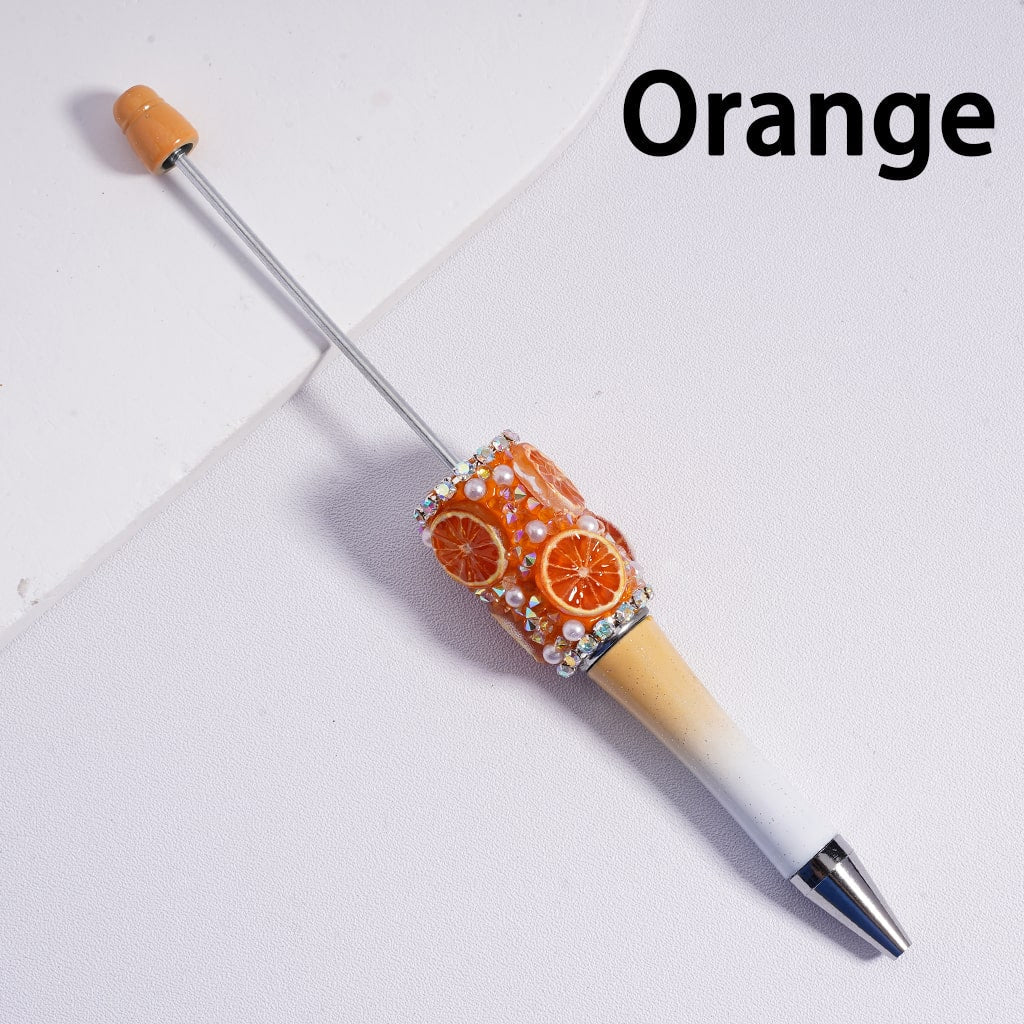 Orange Lemon Slice Vivid Fruit Beadable Clay Pen with White Pearls & AB Rhinestones